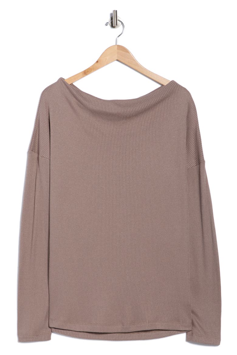 Off the Shoulder Rib Knit Long Sleeve Top, Alternate, color, MOCHA