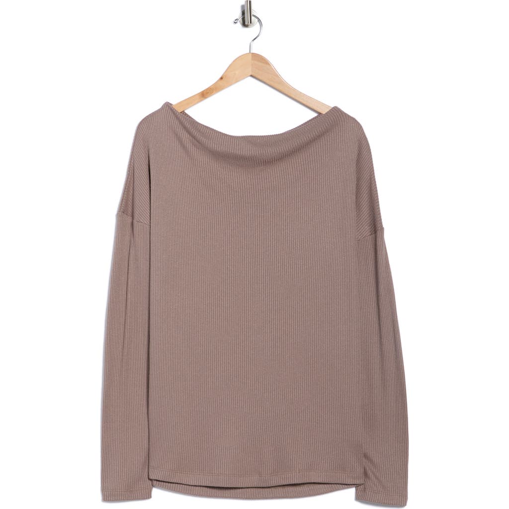 Renee C Off The Shoulder Rib Knit Long Sleeve Top In Brown