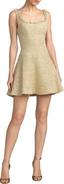 Mac Duggal Sleeveless Square Neck Boucle Mini Dress