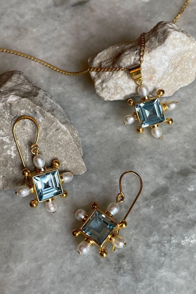 Blue Topaz Cross Necklace, Alternate, color, Blue