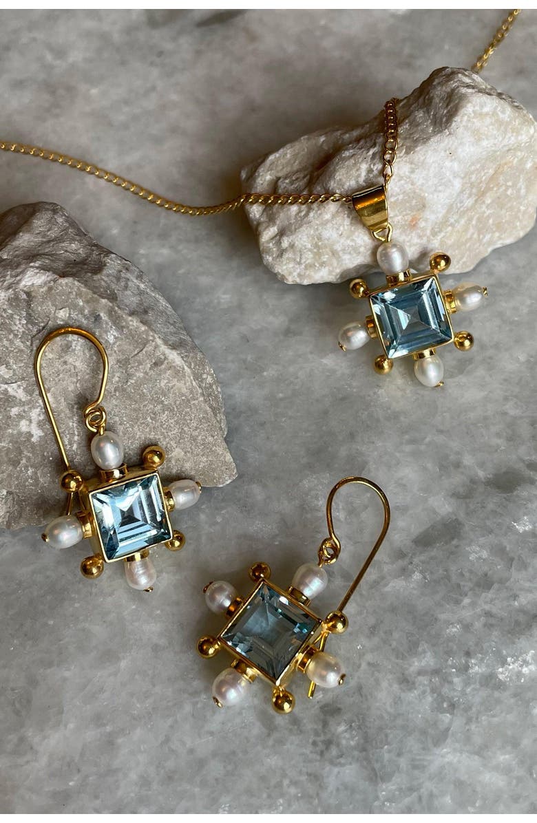 Freya Rose Blue Topaz Cross Earrings, Alternate, color, Blue