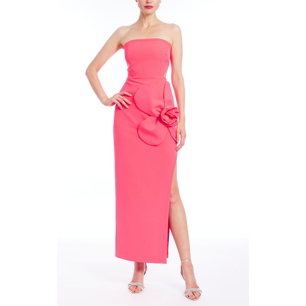 Jewel Badgley Mischka Strapless Floral Gown In Coral