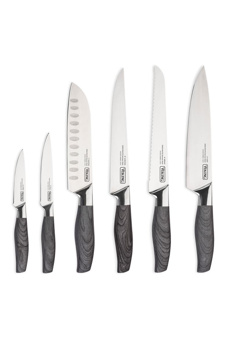 German Steel 6-Piece Knife Set, Main, color, STAINLESS STEEL/ ASH WOOD