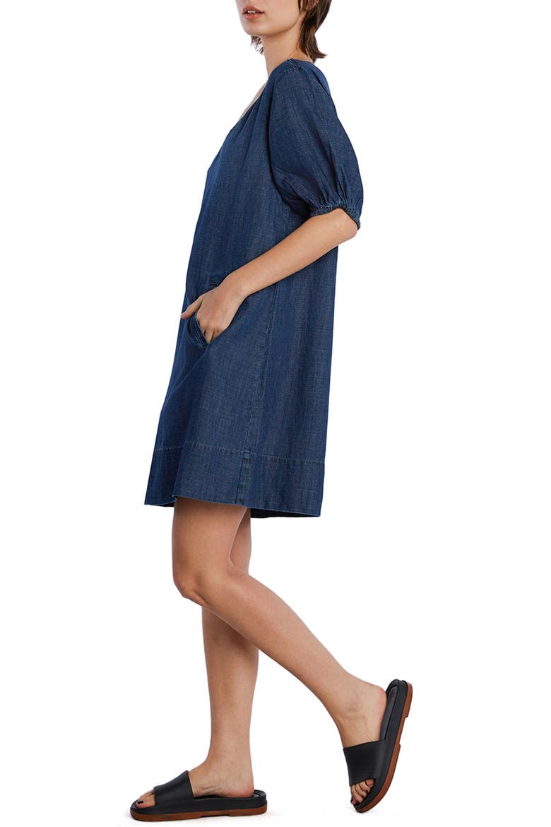 V-Neck Denim Dress, Alternate, color, DARK BLUE WASH