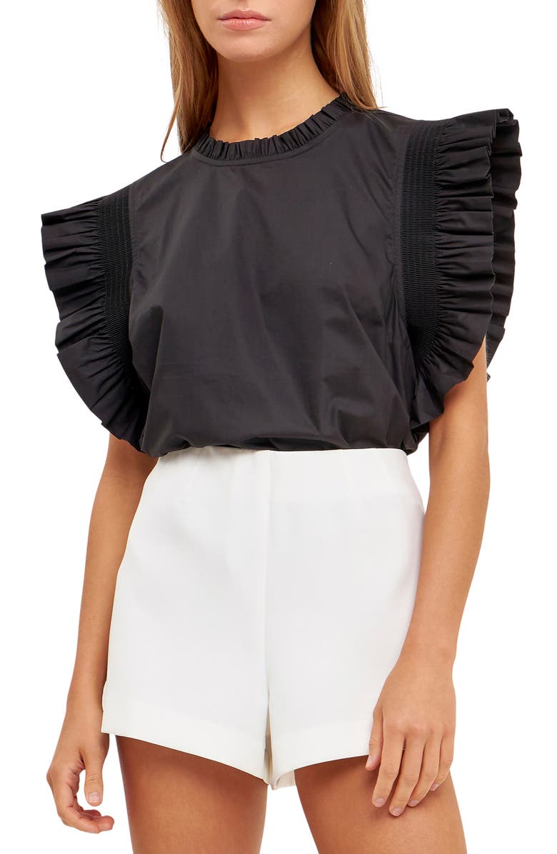 English Factory Ruffle Sleeve Top, Main, color,