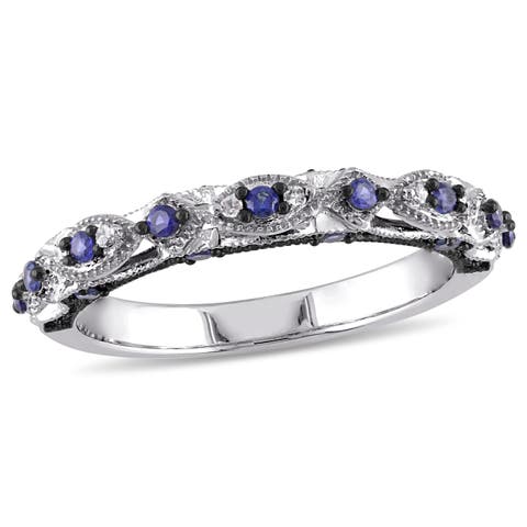 Lab-Created Sapphire & Diamond Vintage Band 10k