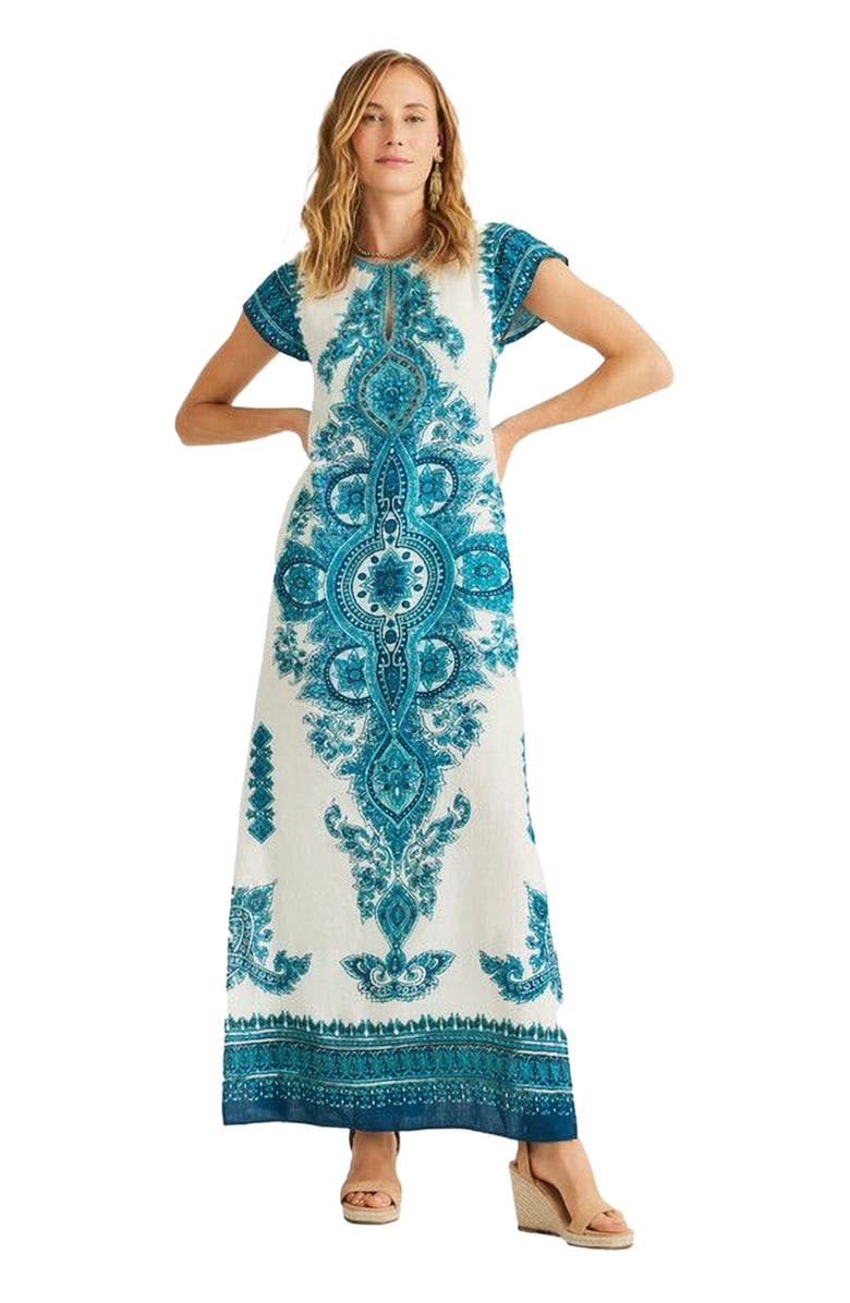 Calypso St. Barth Medallion Dress, Main, color, White Blue