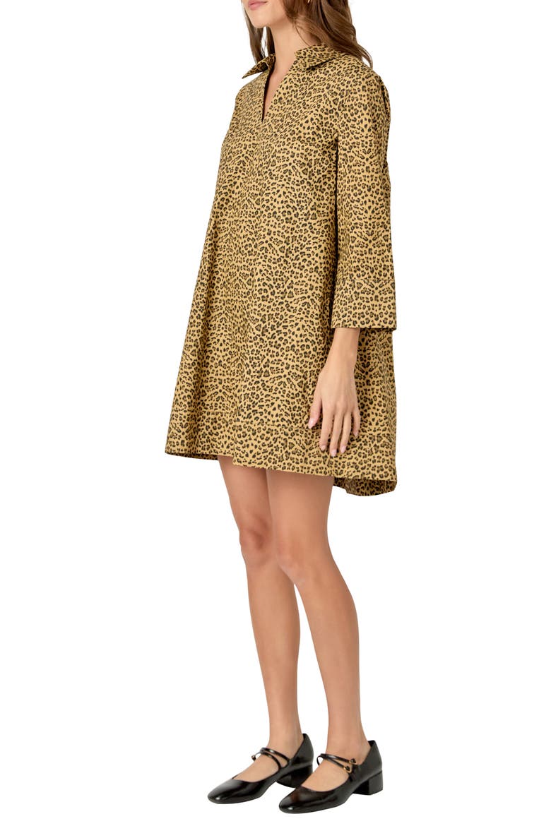 Leopard Collar Long Sleeve Shift Dress, Alternate, color, BROWN