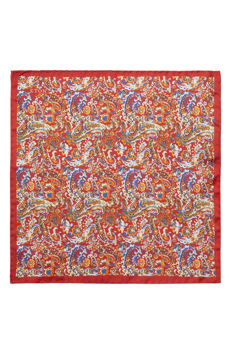 Eton Paisley Silk Pocket Square, Alternate, color, Medium Red