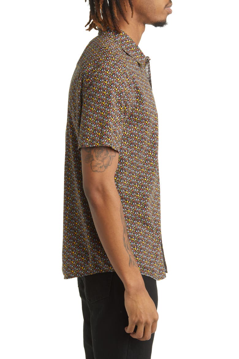 Micro Garden Floral Short Sleeve Button-Up Shirt, Alternate, color, BLACK MULTI