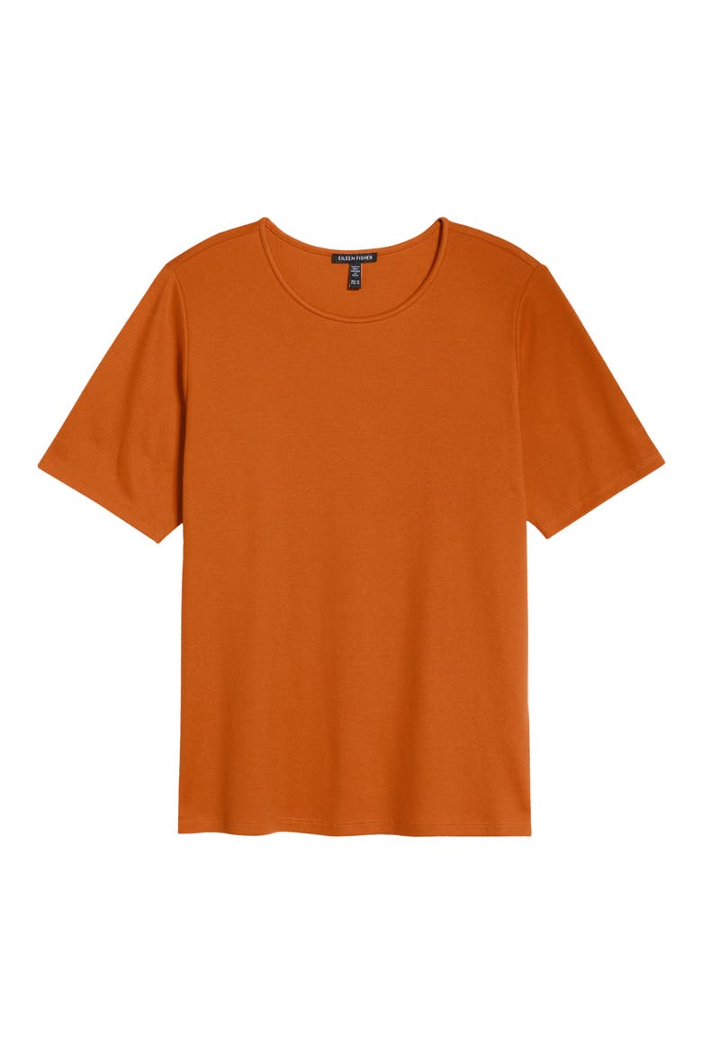 Rib Knit Stretch Organic Cotton Crewneck Top, Alternate, color, CLAY