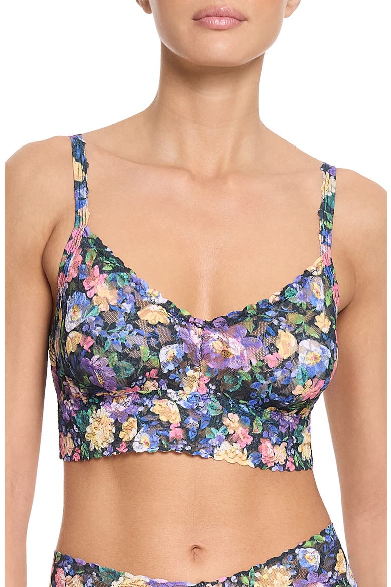 Retro Print Lace Bralette, Main, color, DREAM GARDEN BLACK