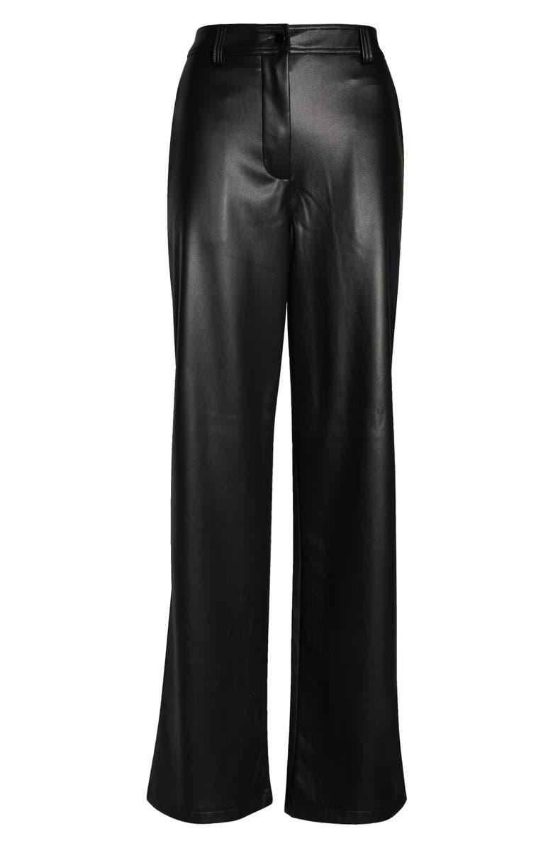 Topshop Faux Leather Wide Leg Trousers, Main, color,