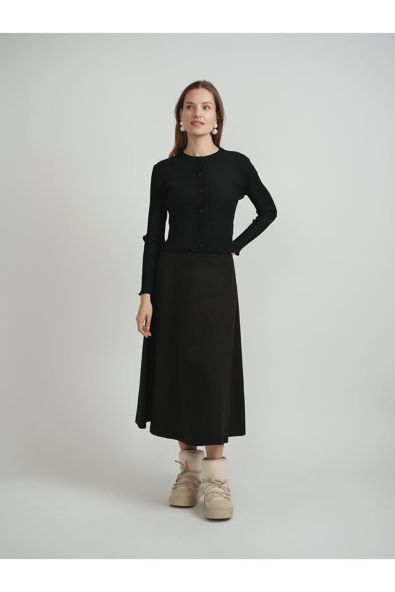 Wide Rib Cropped Button Front Knit Cardigan, Alternate, color, Black