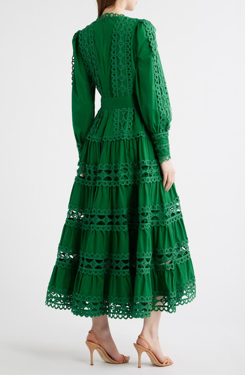 LAYERED WITH LOVE Lace Trim Long Sleeve Cotton Maxi Dress, Alternate, color, Green
