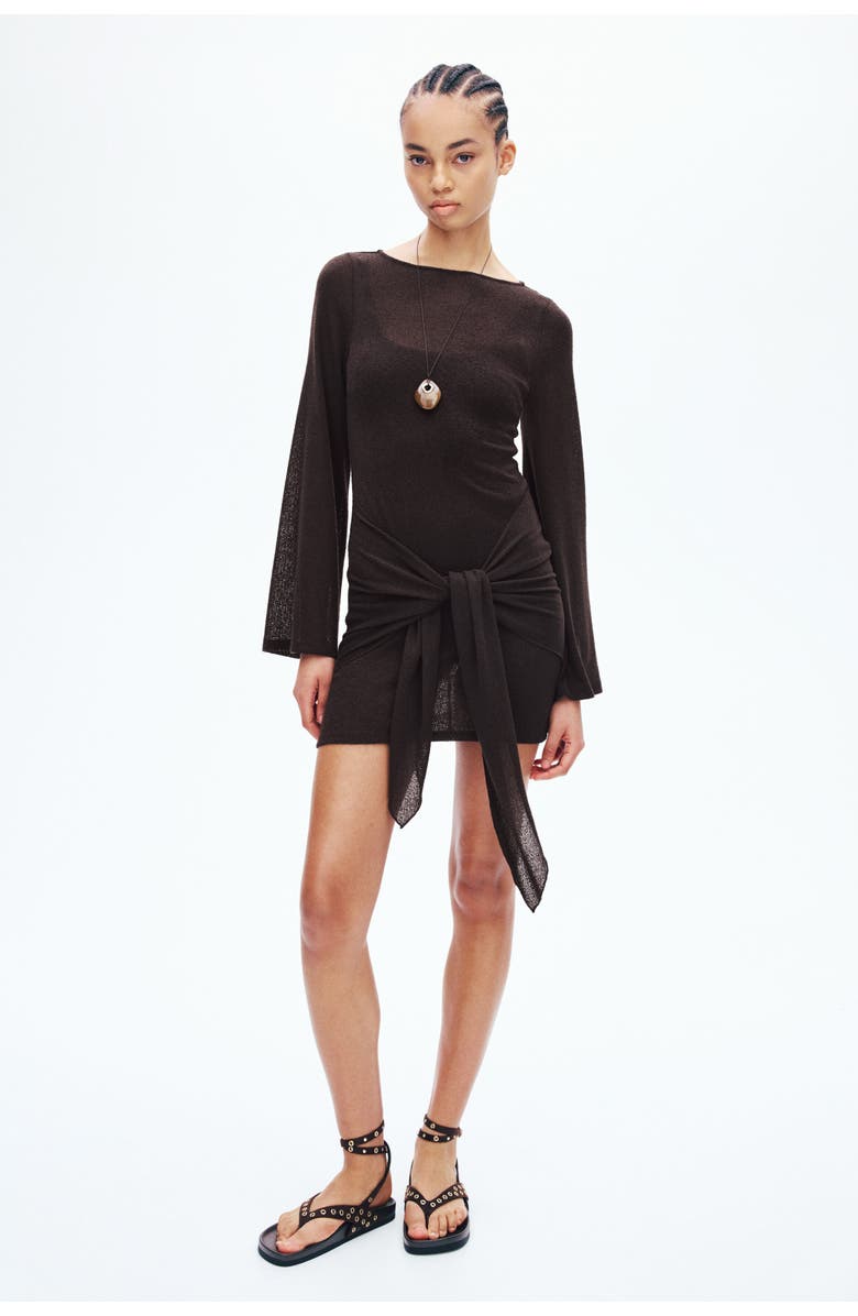 H&M Tie-detail dress, Main, color, Dark Brown