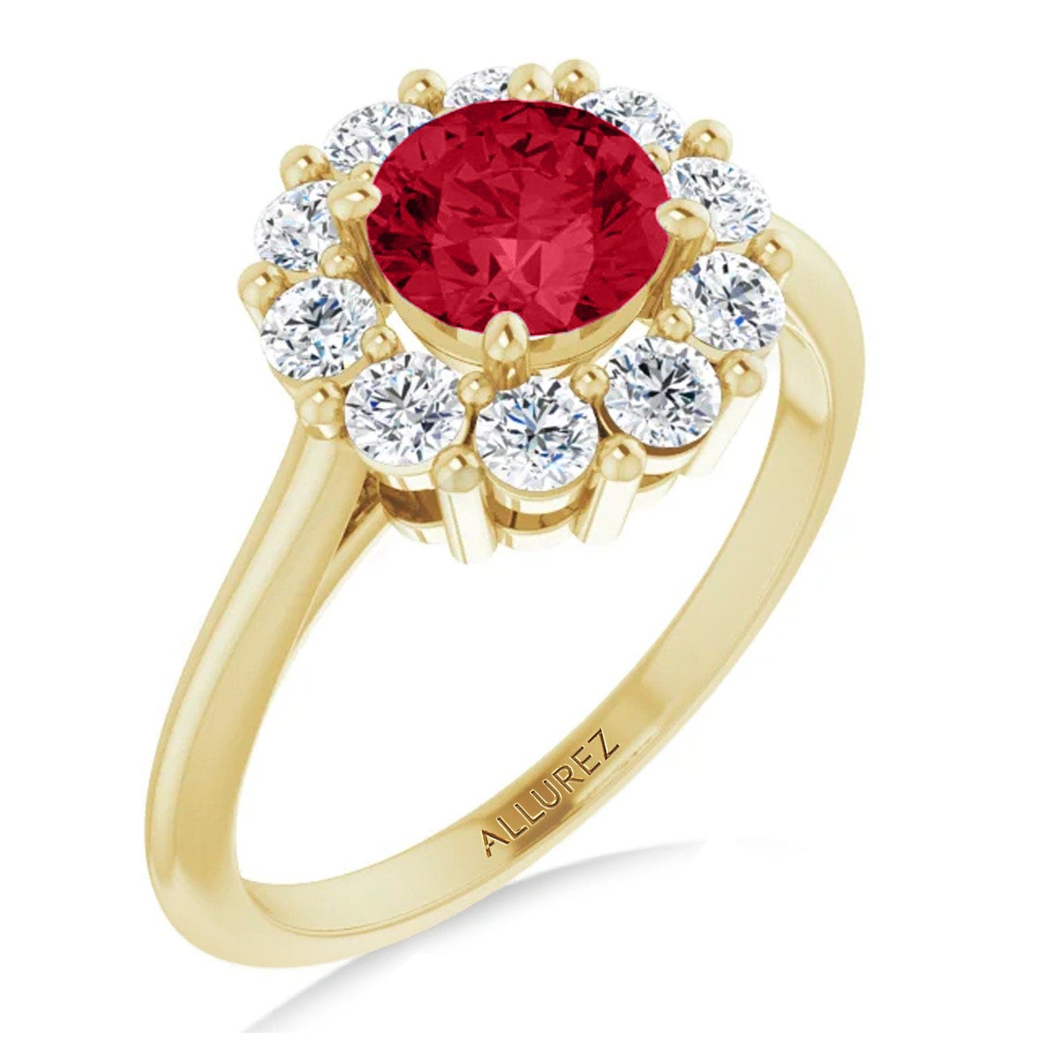 ALLUREZ Round Lab Ruby & Diamond Halo Ring 14K (Women) | Nordstrom