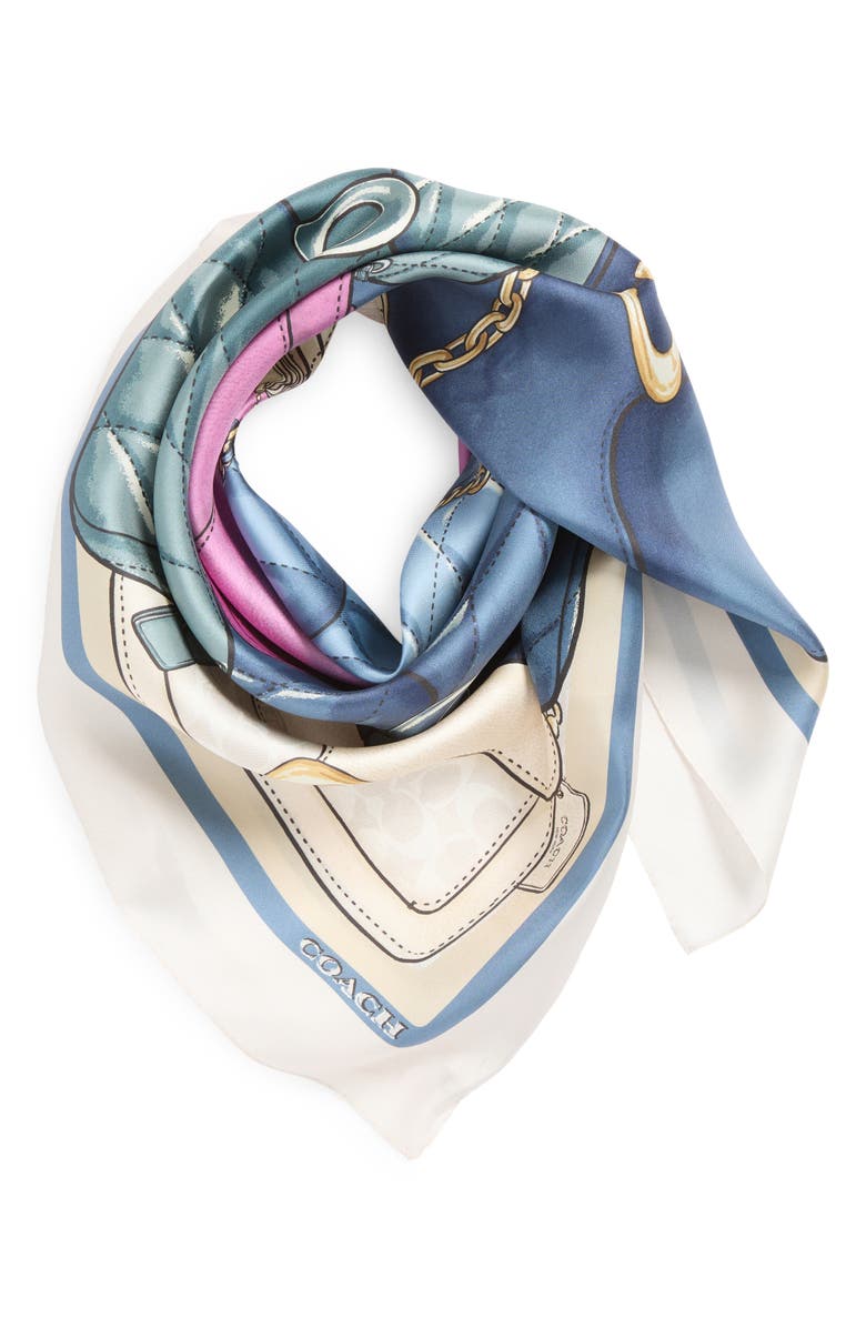 COACH Stacked Tabby Print Silk Square Scarf, Alternate, color, Chalk Multi