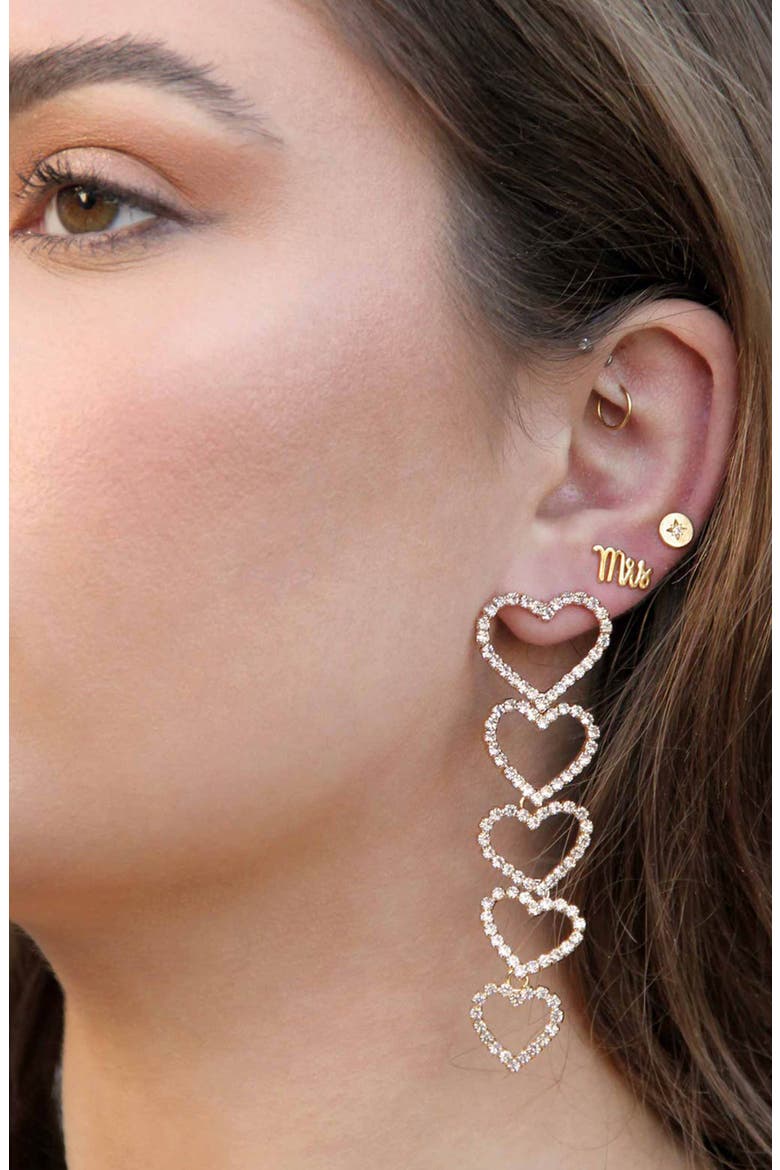 Heart Linear Drop Earrings, Alternate, color, GOLD