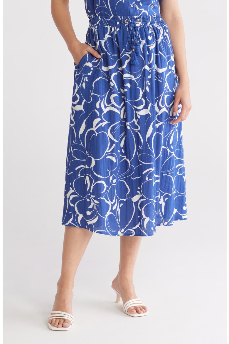 Casula Floral A-Line Skirt, Main, color, INDIGO/ IVORY