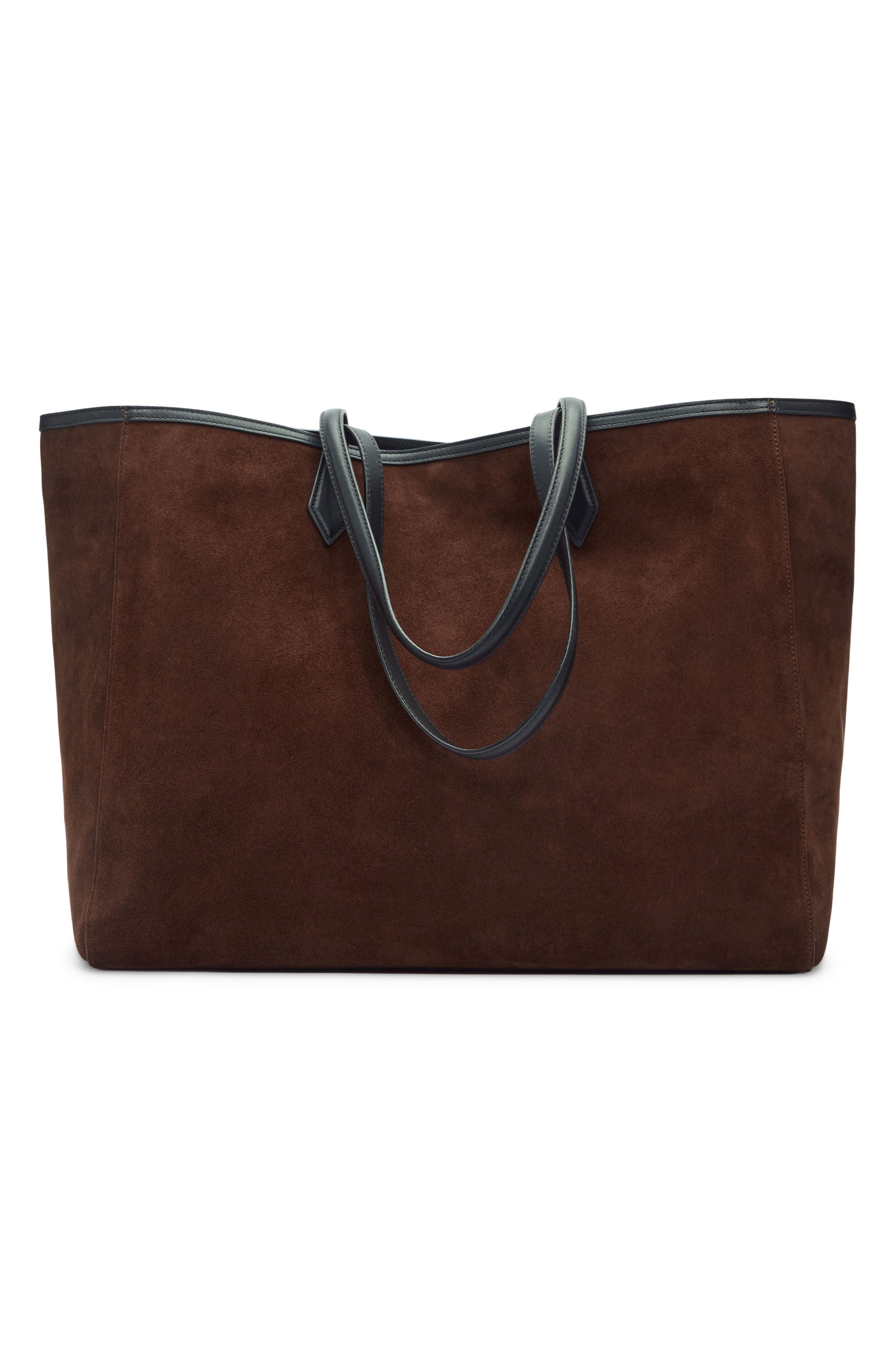 Sofia Leather Tote, Alternate, color, ESPRESSO SUEDE BLACK LEATHER
