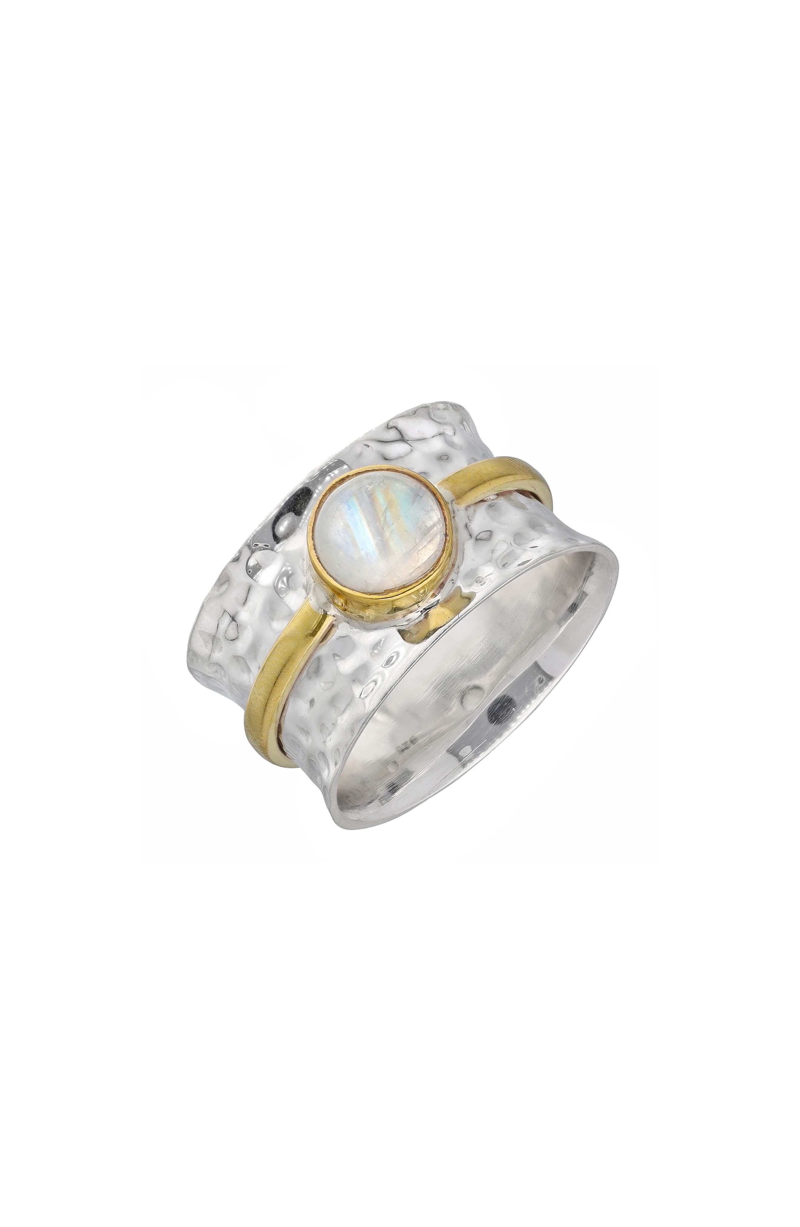 YS GEMS Two-Tone Moonstone Hammered Ring