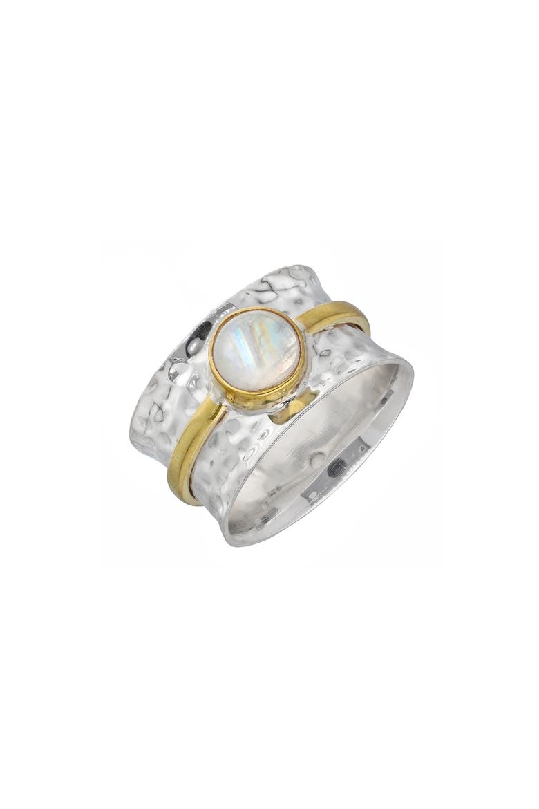 Two-Tone Moonstone Hammered Ring, Main, color, WHITE