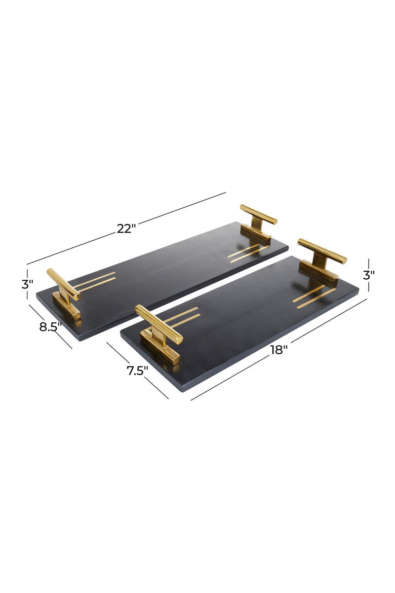 Black Marble Tray with Goldtone Handles - Set of 2, Alternate, color, BLACK