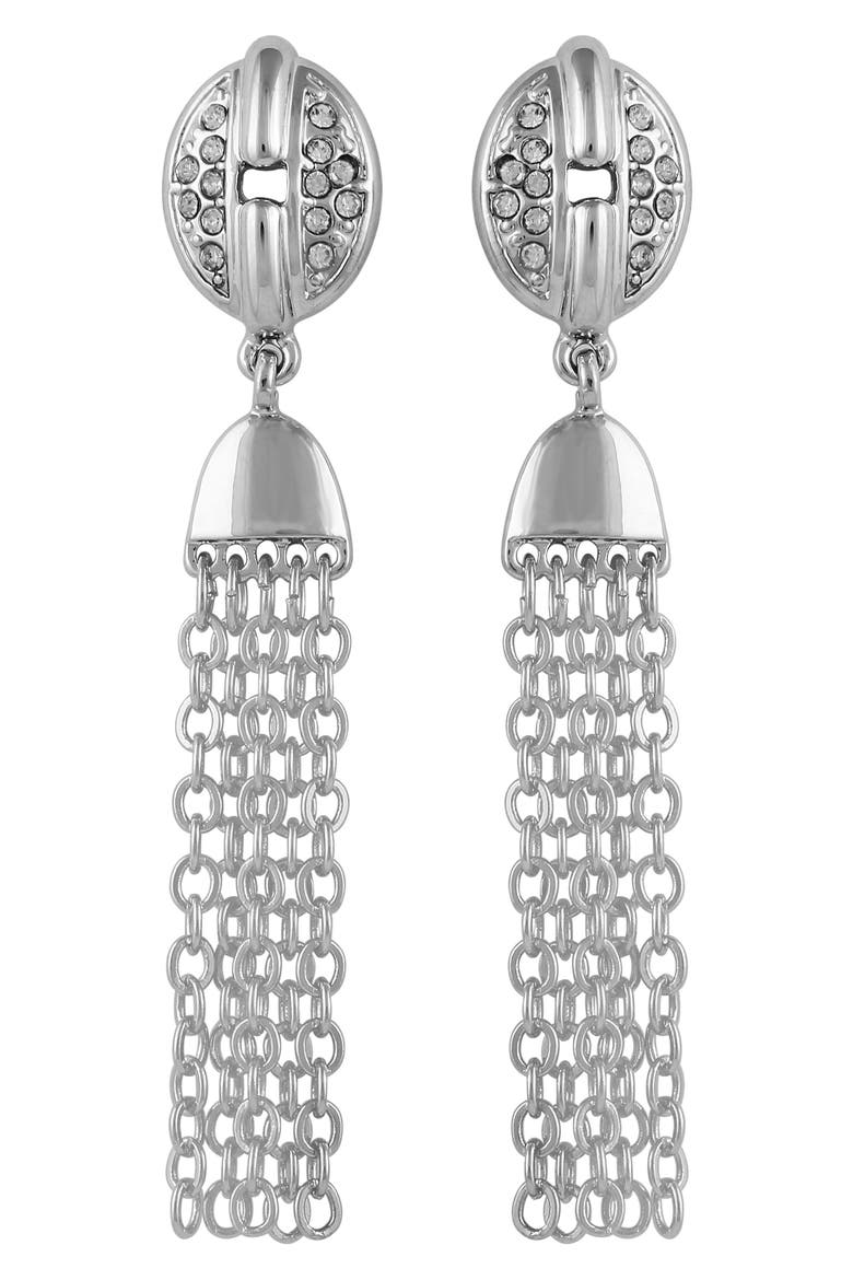Crystal Pavé Chain Drop Earrings, Main, color, SILVERTONE