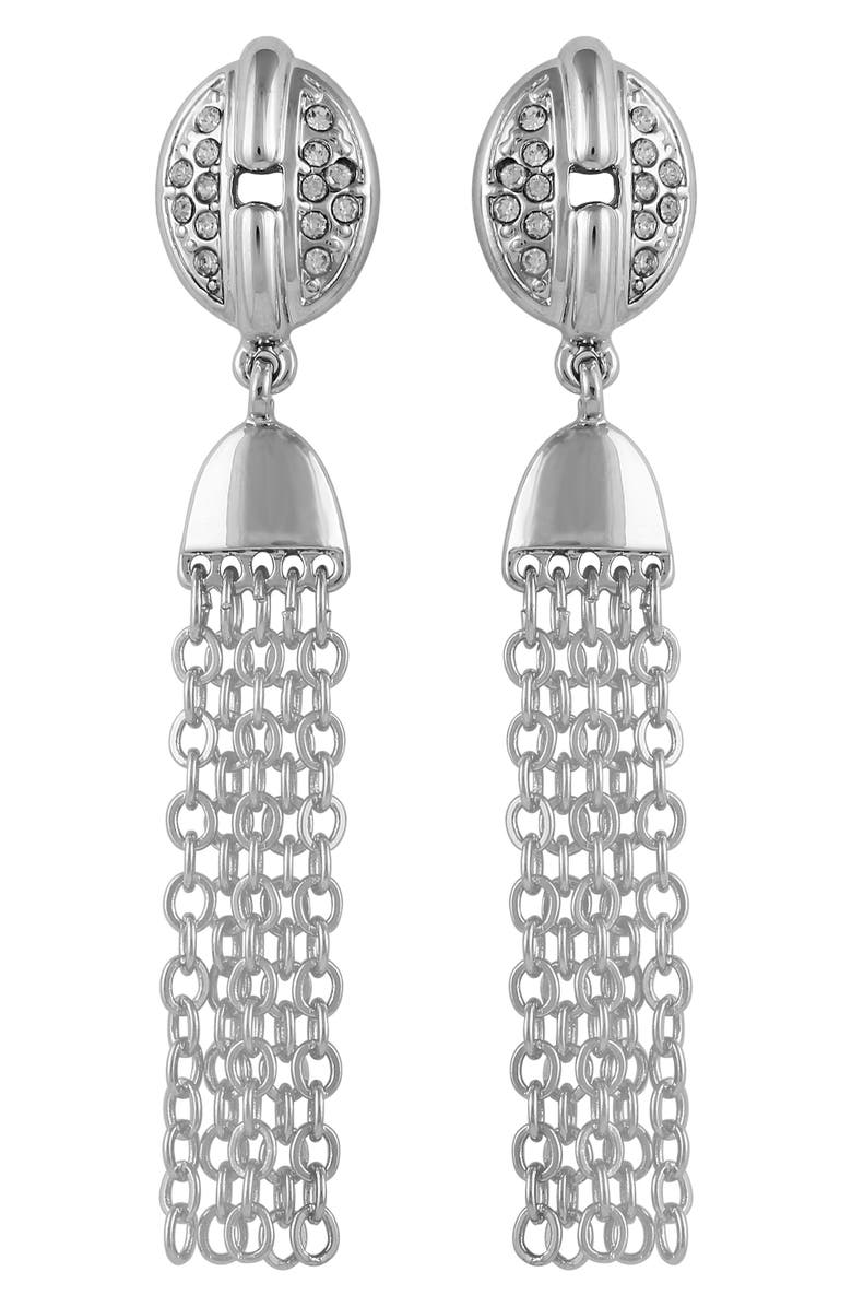 T Tahari Crystal Pavé Chain Drop Earrings, Main, color, Silvertone