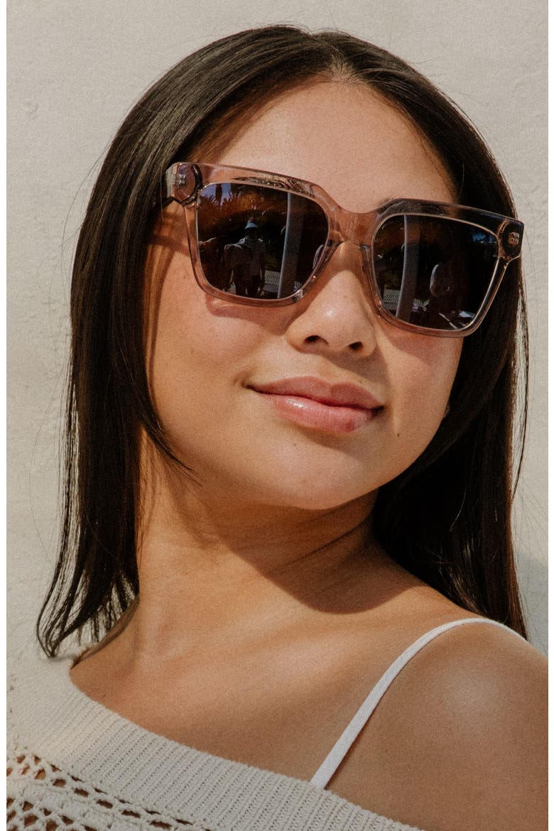 Hana 55mm Low Bridge Wide Width Polarized Square Sunglasses, Alternate, color, SHELL / TAN LENSES
