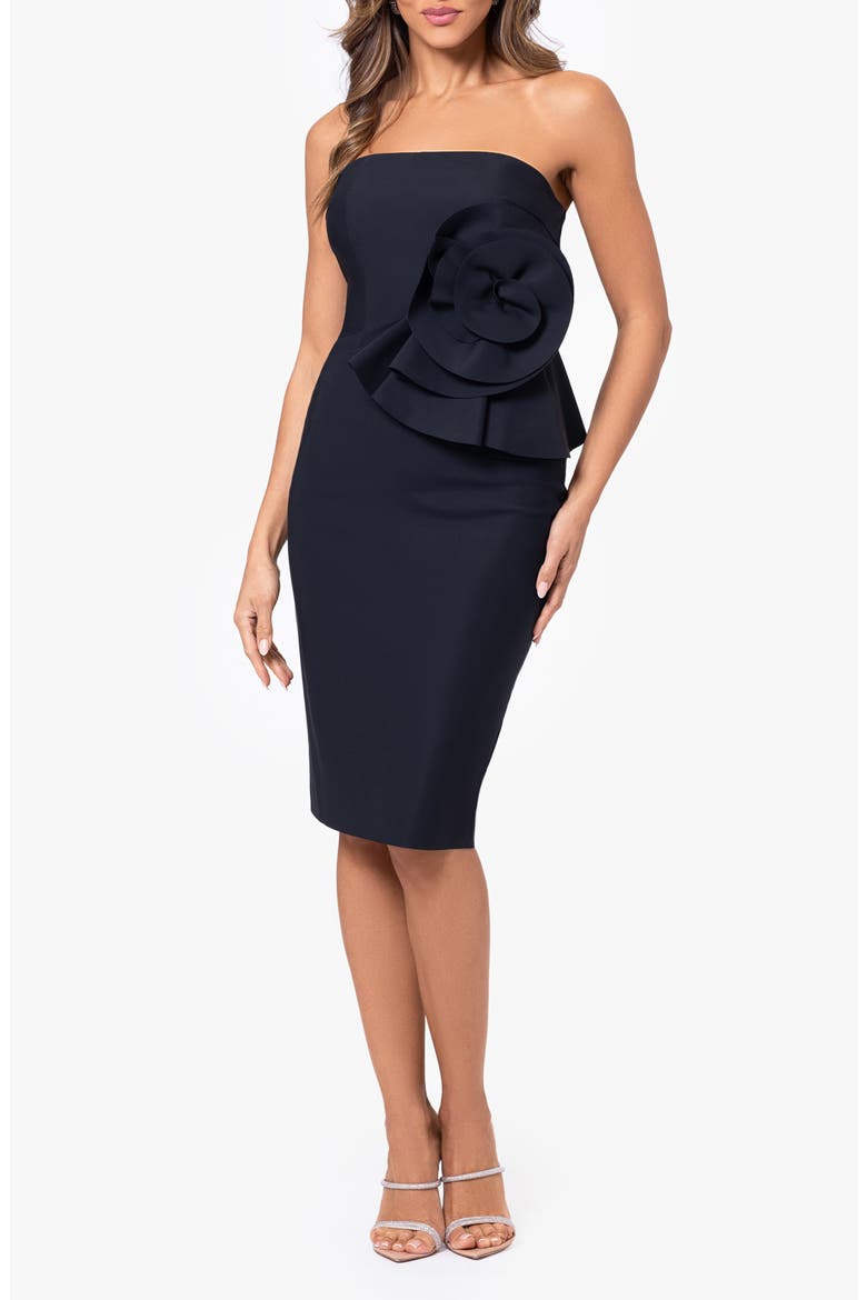 Flower Strapless Cocktail Dress, Main, color, BLACK
