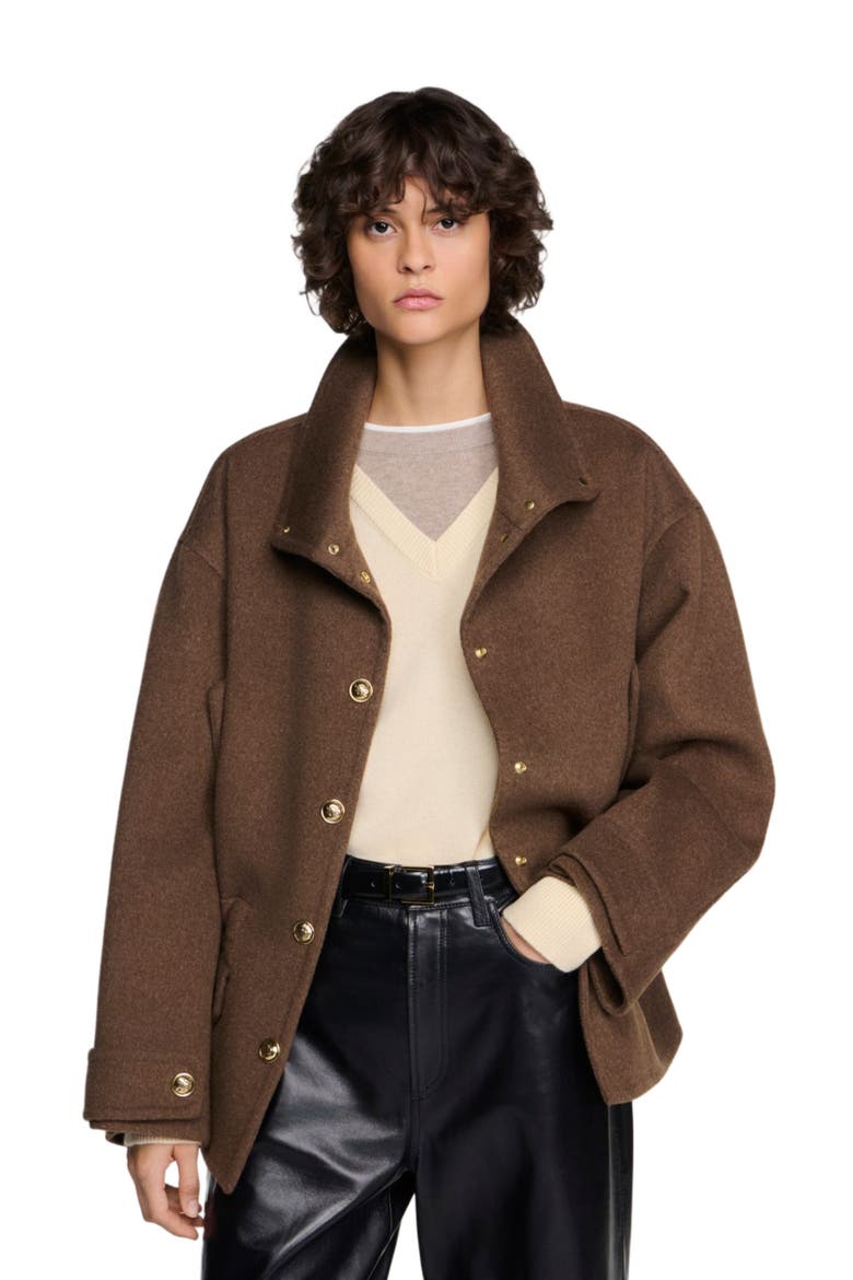 Double-faced standing collar coat, Alternate, color, Olive green