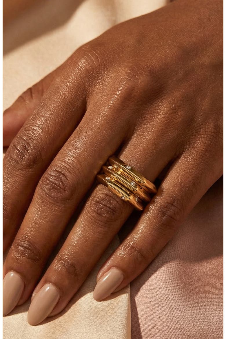 The Athena Double-Sided Burnish Ring, Alternate, color, Gold/White  CZ