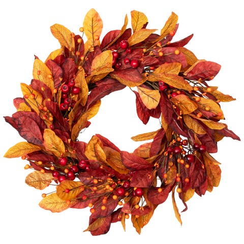 Berries with Leaves Artificial Fall Harvest Twig Wreath - 24"
