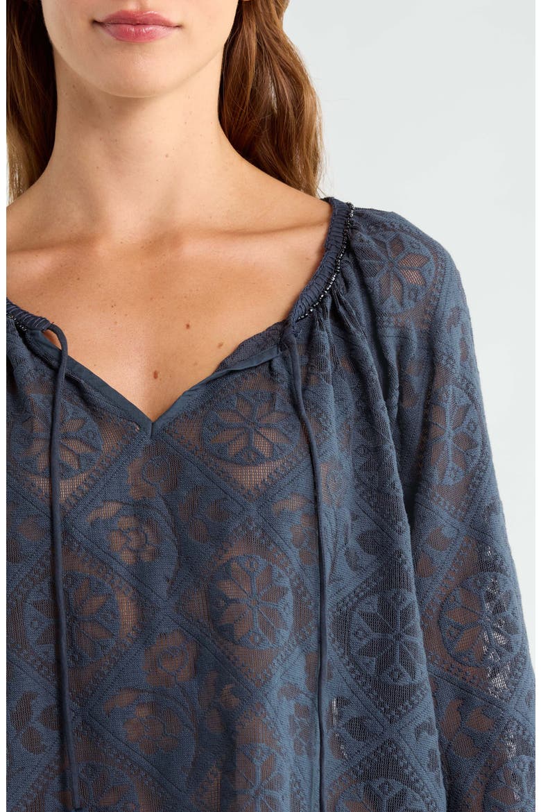 Lace Long Sleeve Cotton Peasant Top, Alternate, color, INDIA INK