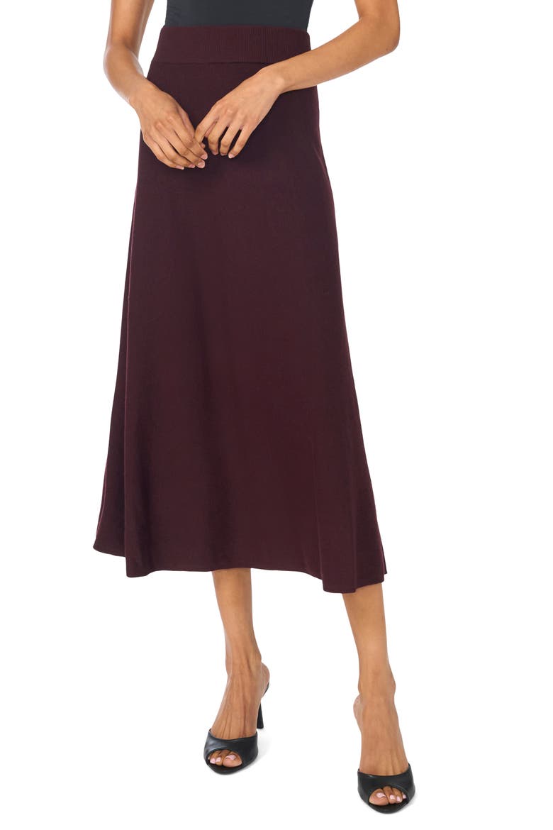 Flared Knit Midi Skirt, Main, color, WINETASTING