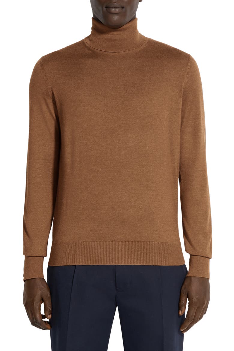 Cashseta Light Cashmere & Silk Turtleneck Sweater, Main, color, DARK FOLIAGE