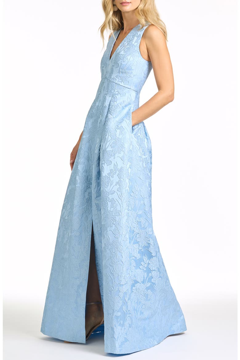 Brooklynne Floral Cloqué Gown, Alternate, color, ICE BLUE