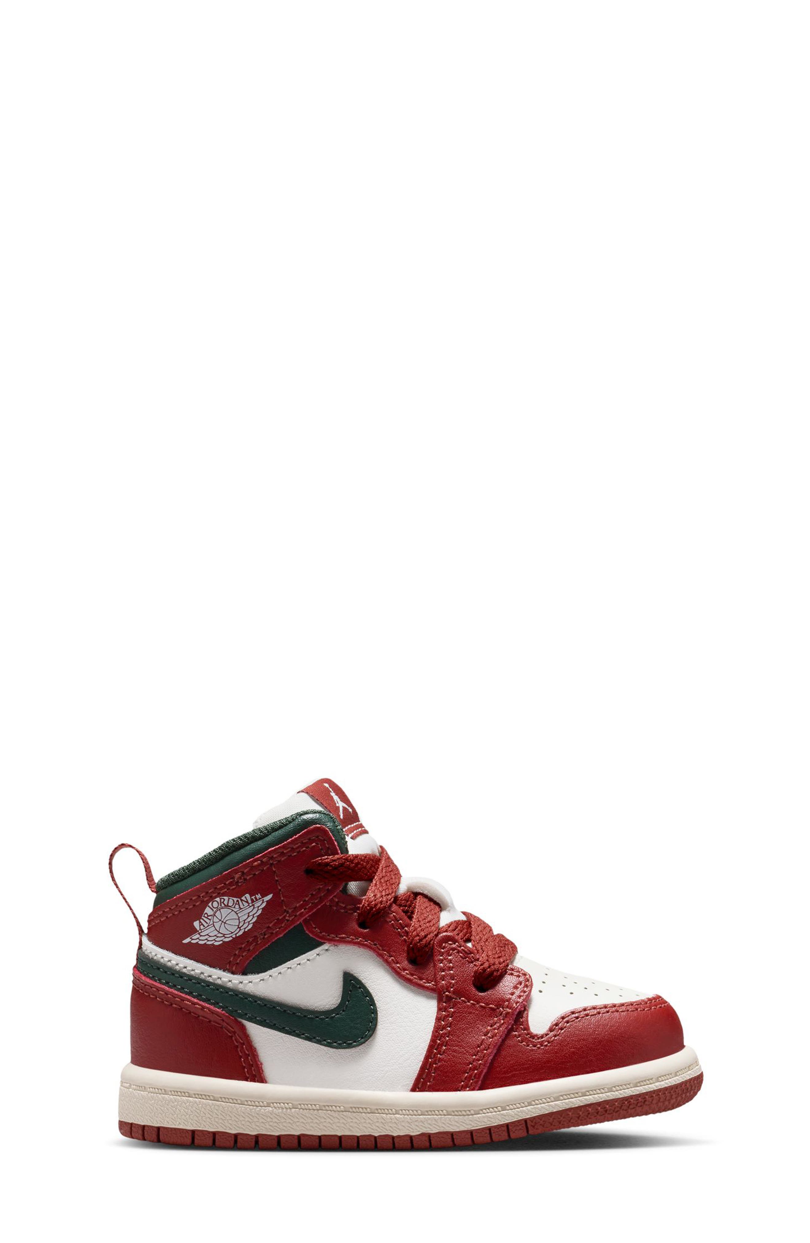 Nike Kids' Air Jordan 1 Mid Sneaker, Alternate, color, Sail/ Green/ Pure Platinum