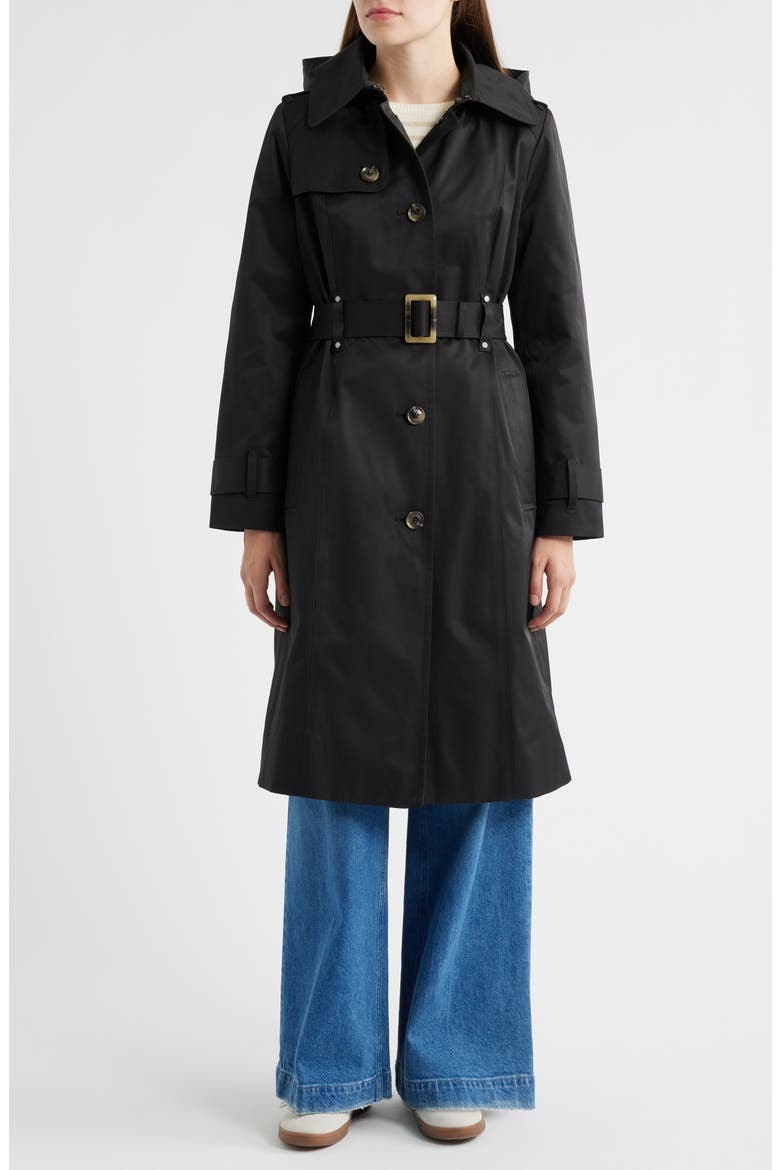 Double Breasted Trench Raincoat, Main, color, BLACK