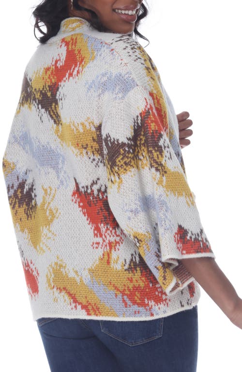Rain And Rose Abstract Jacquard Cardigan In White