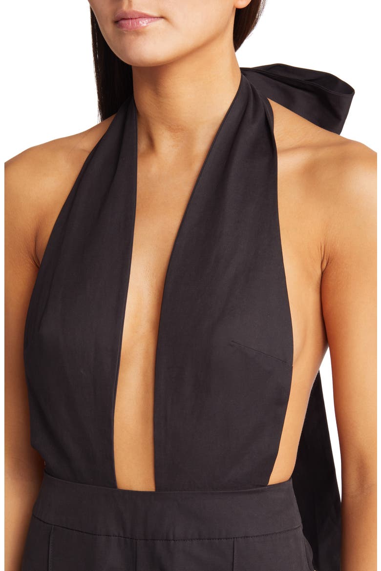 Bow Tie Halter Jumpsuit, Alternate, color, BLACK