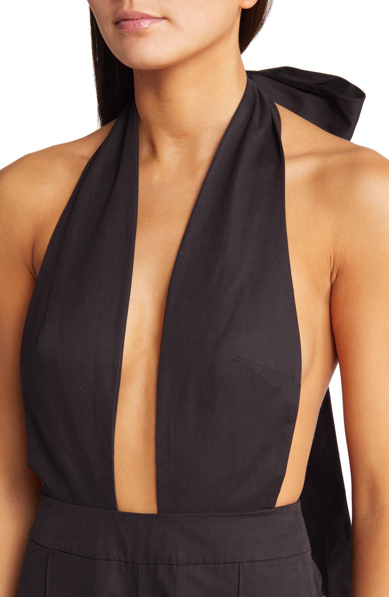Amy Lynn Bow Tie Halter Jumpsuit, Alternate, color, Black
