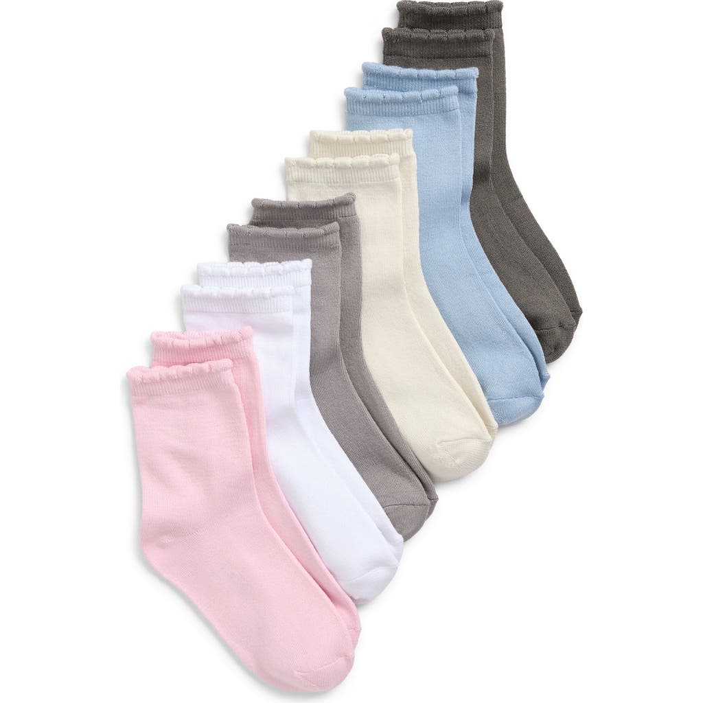 Capelli New York Kids' Scallop Edge Assorted 6-Pack Crew Socks in Pink Pale Multi