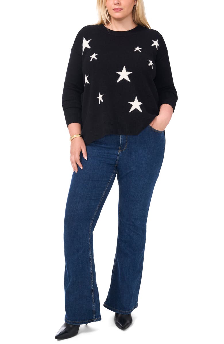 Vince Camuto Star Crewneck Sweater, Alternate, color, Rich Black
