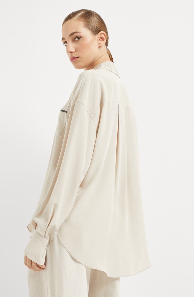Brunello Cucinelli Silk crêpe de Chine shirt with shiny pocket detail, Alternate, color, 