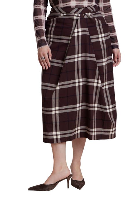 Draped Plaid Midi Skirt (plus)