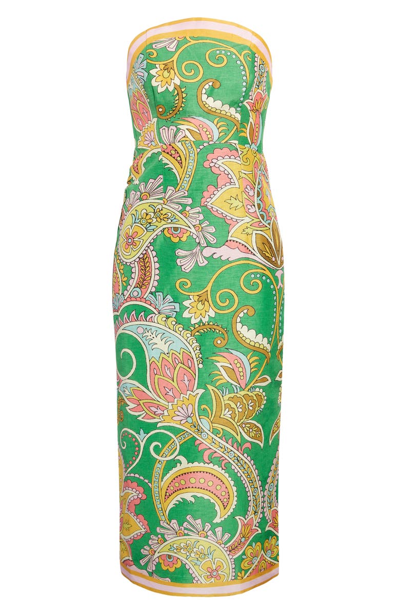 ALEMAIS Marion Print Strapless Linen Blend Dress, Alternate, color, 