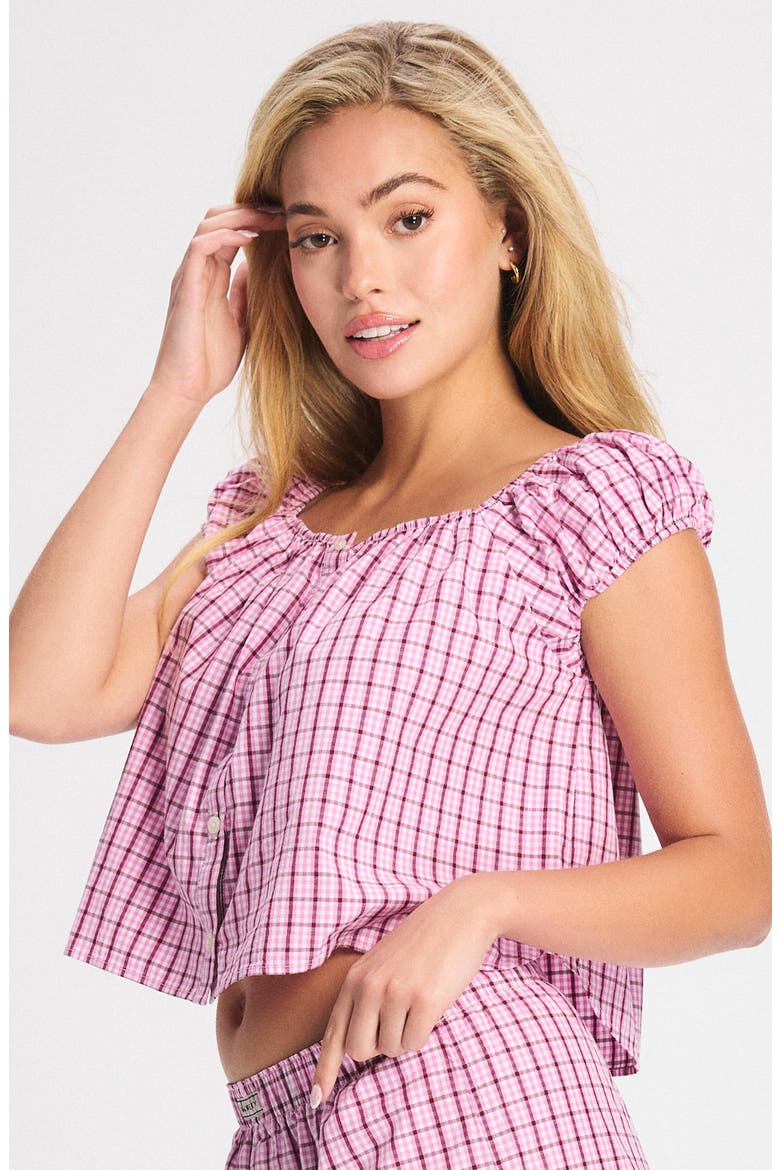 Kickback Casuals Cap Sleeve Sleep Top, Alternate, color, TULIP PINK PLAID BEHAVIOR